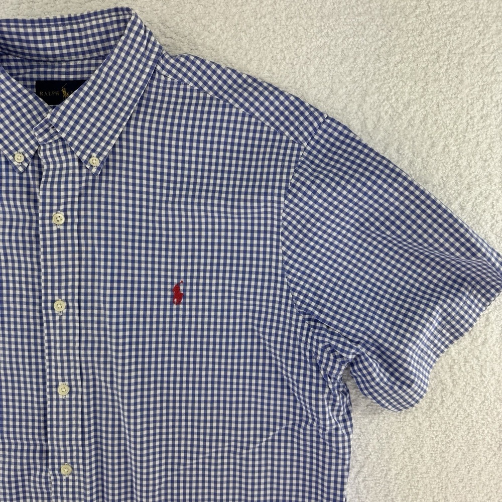 Ralph Lauren Short Sleeve Pony Button Up Shirt Mens XL Blue Plaid - Picture 2 of 11